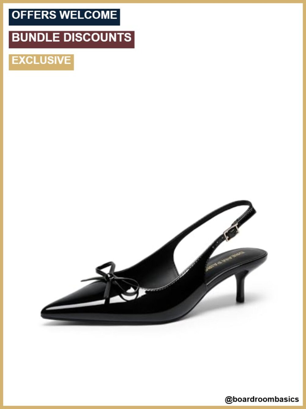 Women Slingback Kitten Heel Pointed Toe Pumps Faux Leather